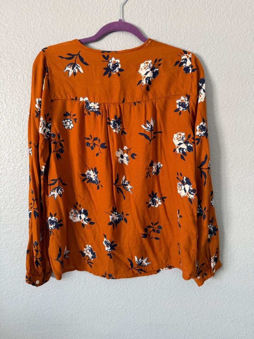 Lucky Brand Orange Floral Long Sleeve Blouse Size L - Picture 3 of 3